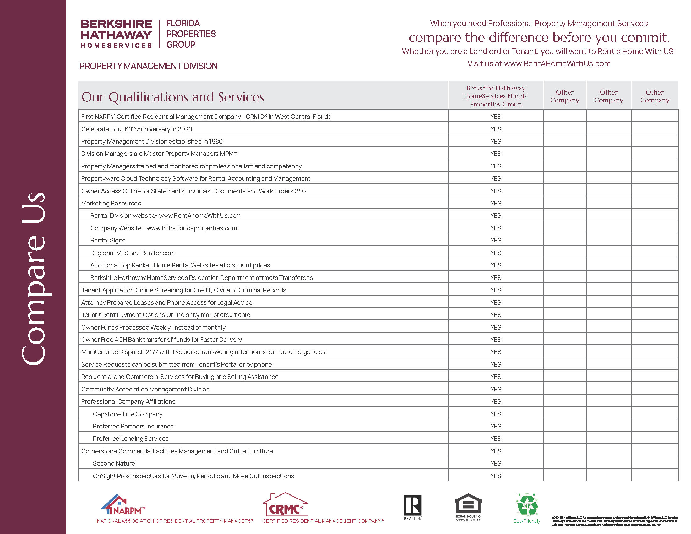 preview of the Property Management Comparison flyer